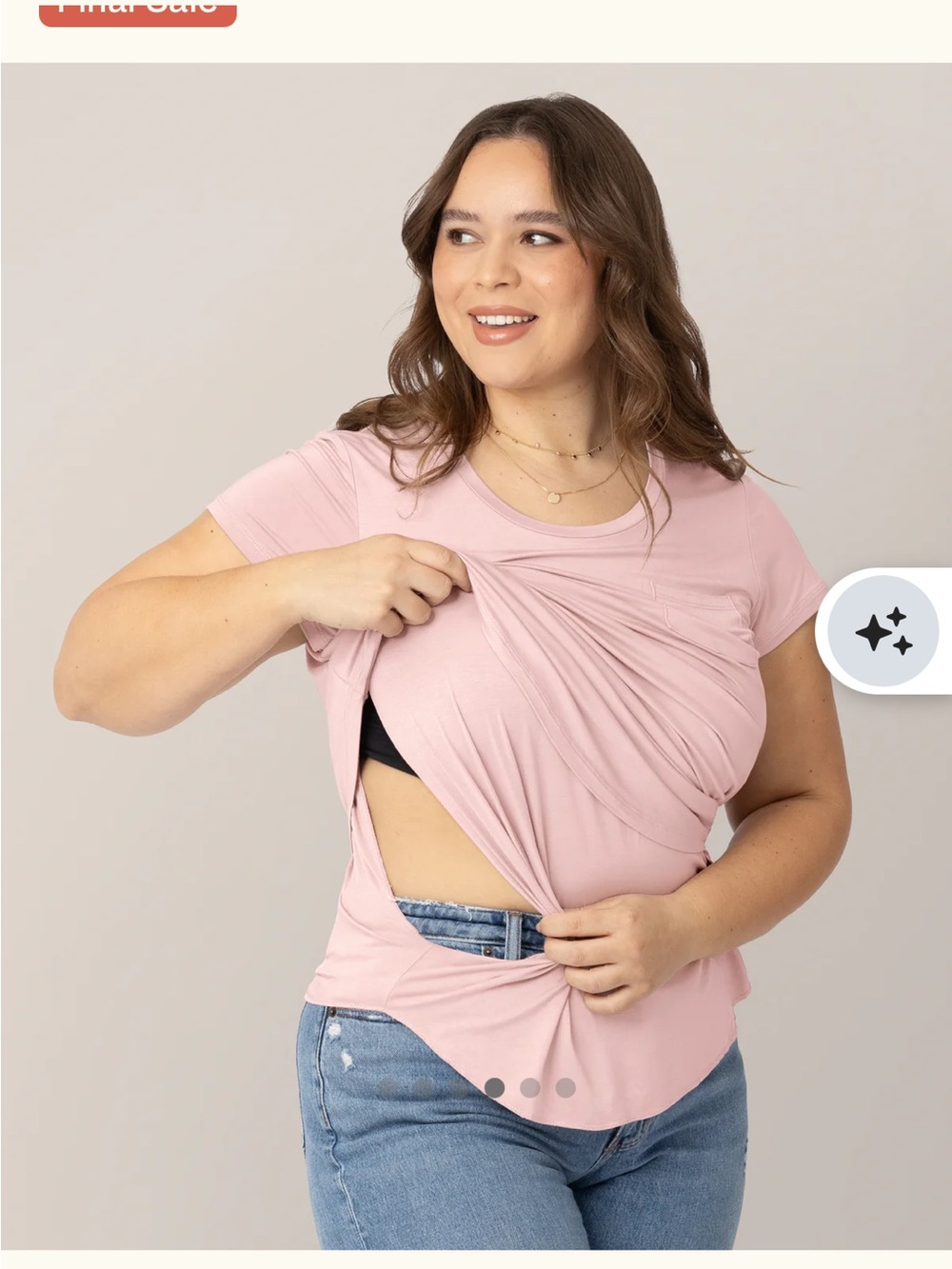 Kindred Bravely Nursing Top, Short Sleeve Scoop Neck - Dusty Pink, M
